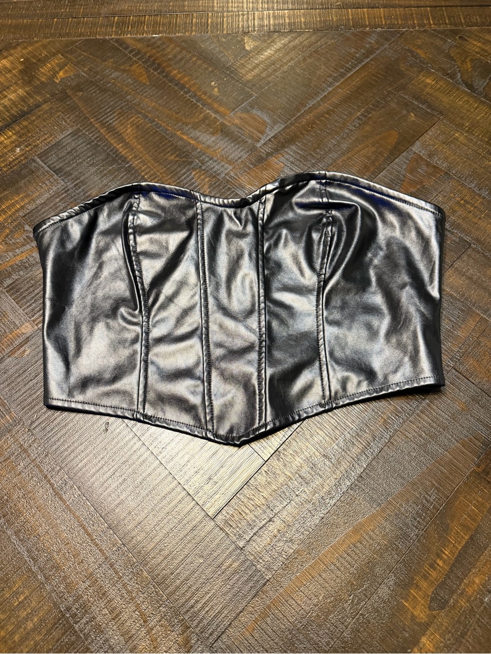 SHEIN Black Faux Leather Strapless Corset Crop Top